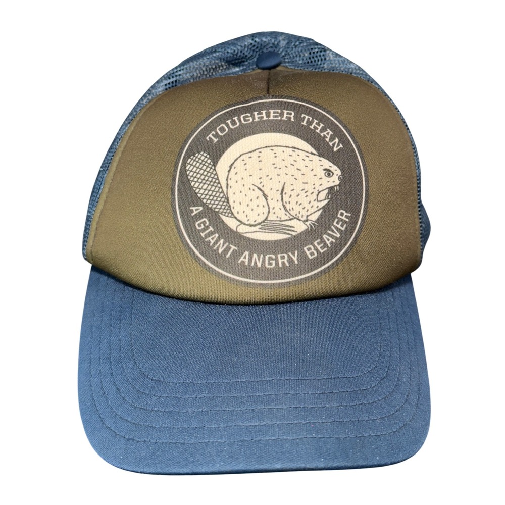 Duluth Trading Co Trucker Hat Mens OS Blue Green Angry Beaver Mesh Snapback Cap